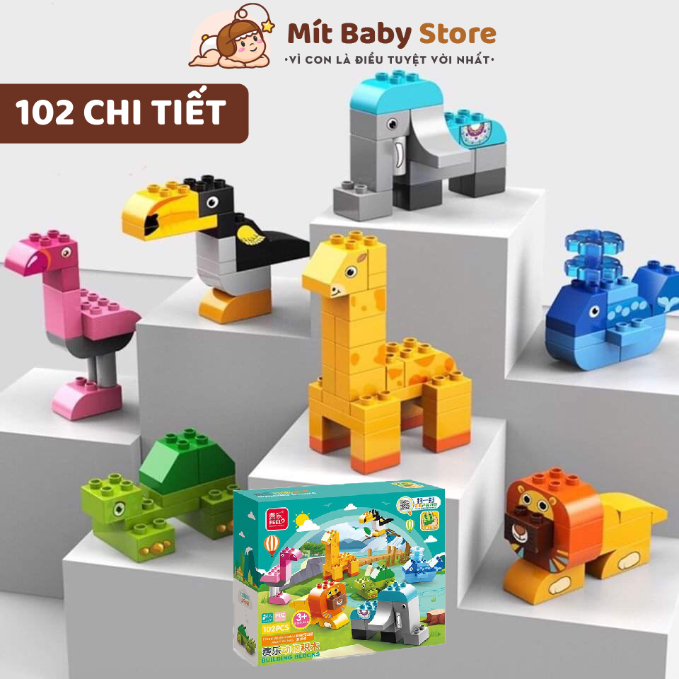 Đồ chơi lắp ráp Feelo Thế Giới Động Vật 102 Chi Tiết Siêu To, đồ chơi cao cấp cho bé