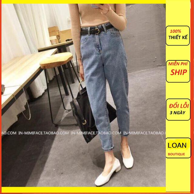 Quần baggy Jean cạp cao_quần jean boy co giãn phom thoải mái