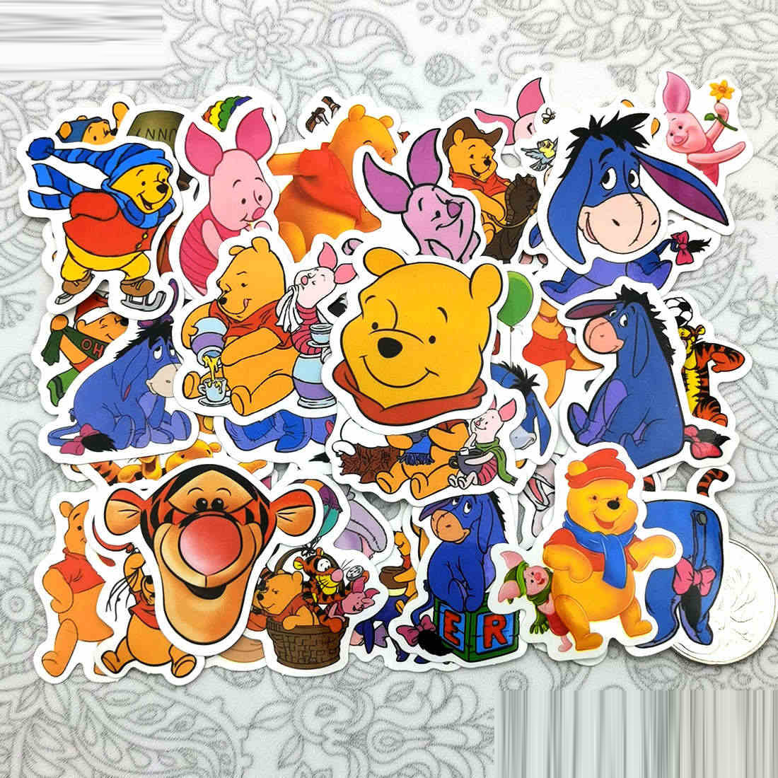 Set 60 Sticker gấu Pooh ảnh decal hình dán ép lụa