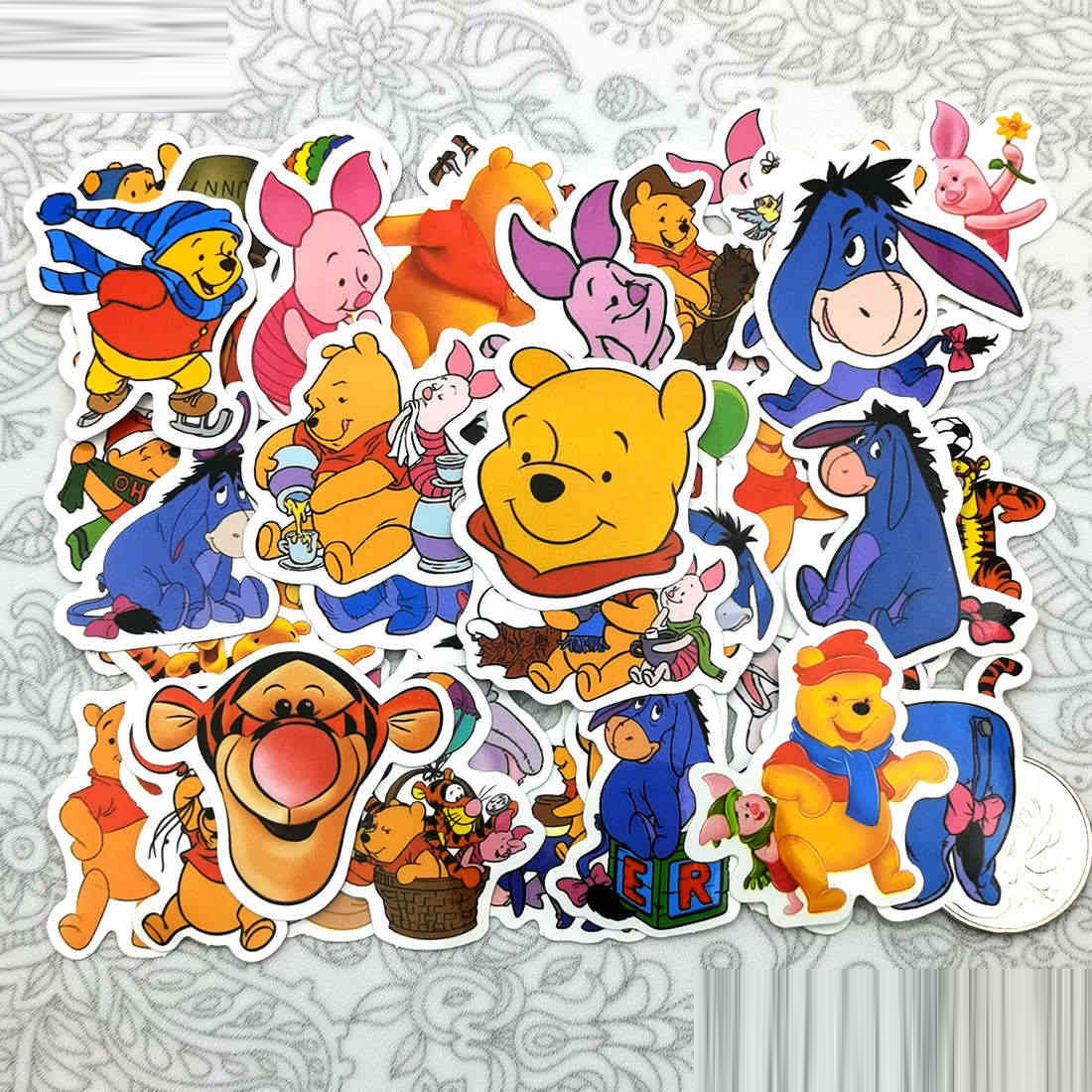 Set 30 Sticker gấu Pooh ảnh decal hình dán ép lụa