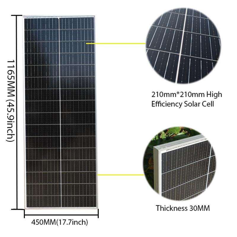 Bảng điều khiển năng lượng mặt trời bằng kính đơn tinh thể 120W 240W 360W Pin mặt trời 36 chiếc 125mm * 125mm Hệ thống năng lượng mặt trời tại nhà Sạc pin 12V 24V Màu sắc: Bảng kính 370W