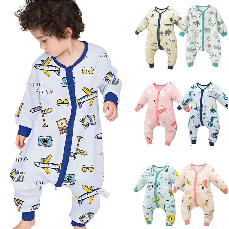 Trẻ Em Dây Kéo Ngủ Tất Trẻ Em Mùa Xuân, Mùa Thu Chia Chân Túi Ngủ Trẻ Sơ Sinh Bé Trai Gái Onesies Bộ Đồ Ngủ Khủng Long Kỳ Lân Đồ Ngủ