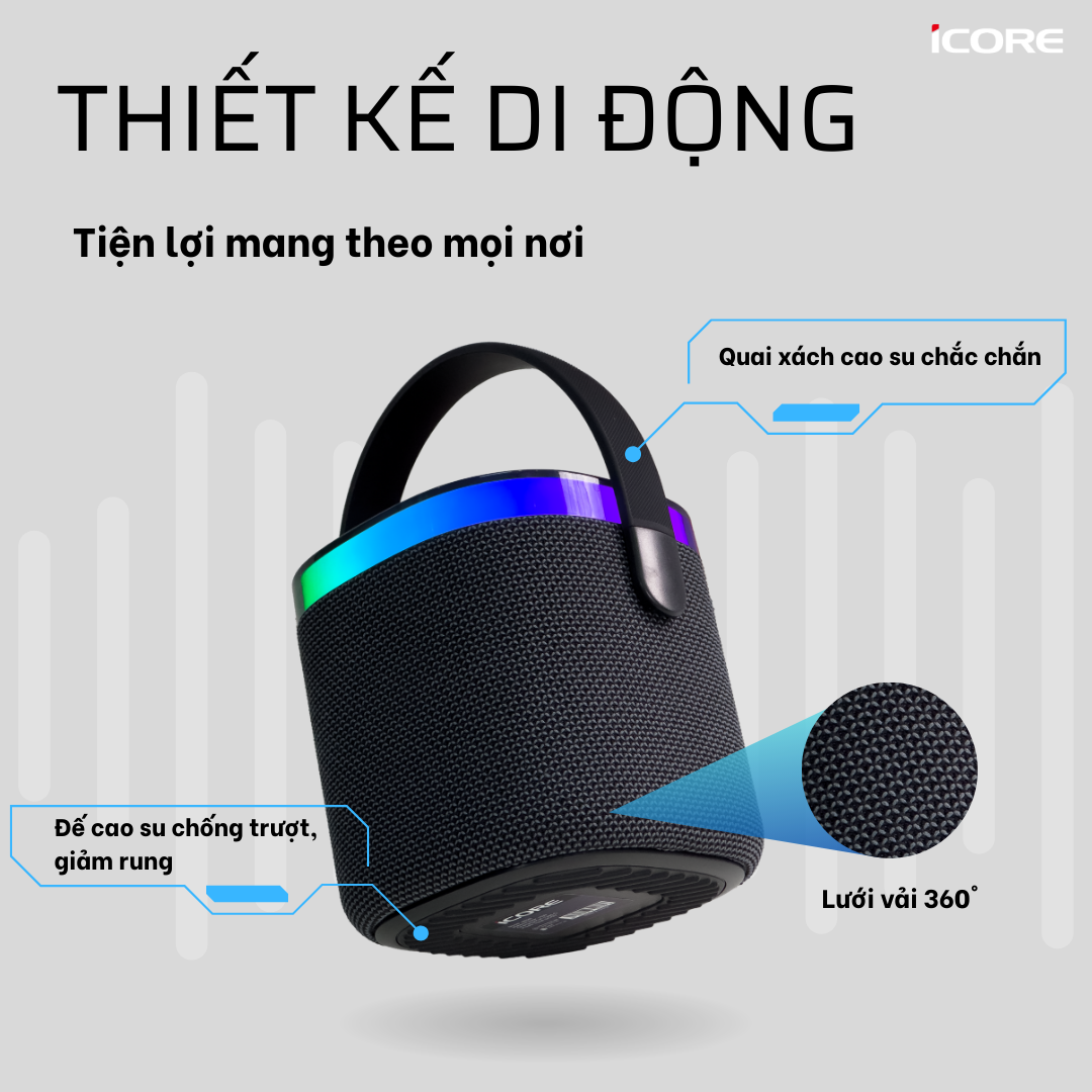 Loa Bluetooth iCore BS28 – Âm Thanh Mạnh Mẽ, Thiết Kế Hiện Đại - HÀNG CHÍNH HÃNG