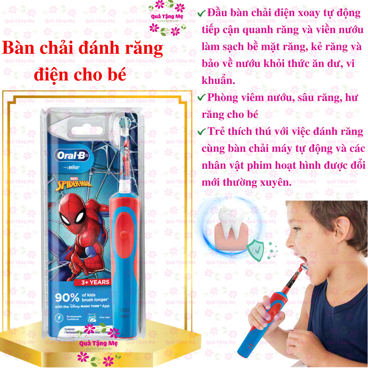 Bàn chải điện cho bé, đầu bàn chải oral b - Làm sạch răng, phòng sâu, sạch sẽ bề mặt răng, kẻ răng, đường viền nướu - QuaTangMe Extaste