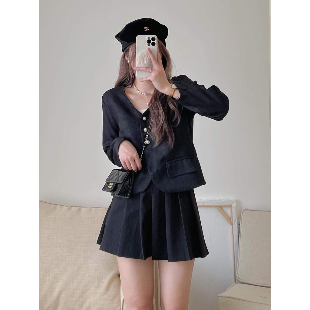 ÁO DẠ 2 LỚP CỔ V DÁNG CROPTOP CÚC NGỌC