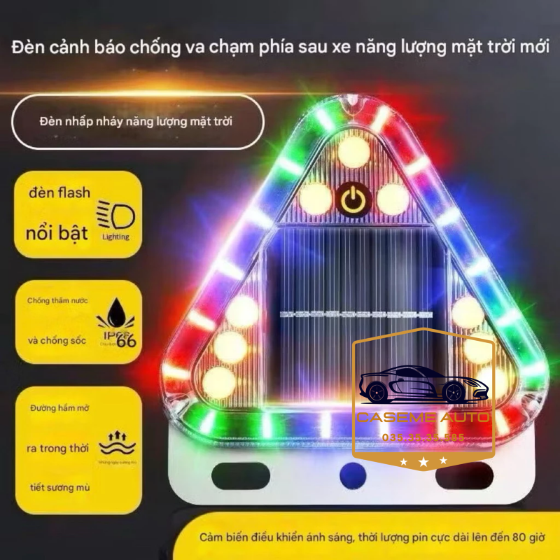 Đèn Hậu Cảnh Báo Năng Lượng Mặt Trời Cho Ô Tô, Xe Tải – Đèn LED Tam Giác Nhiều Màu, An Toàn Khi Lái Xe Ban Đêm - Hàng Nhập Khẩu