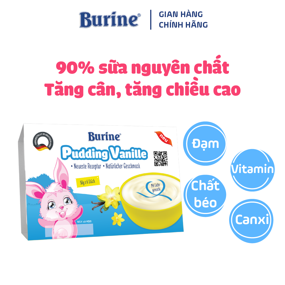 Pudding ăn dặm Burine Vị Vani - Nhập khẩu Đức dành cho trẻ từ 6 tháng tuổi (vỉ 6 hũ x 50g)