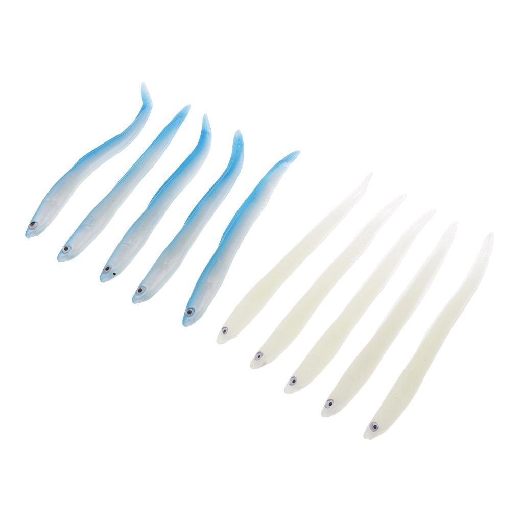 10pcs Soft Eel Luminous Fishing Lure Night Glow Silicone 3D Eyes Minnow Loach Lure Hook