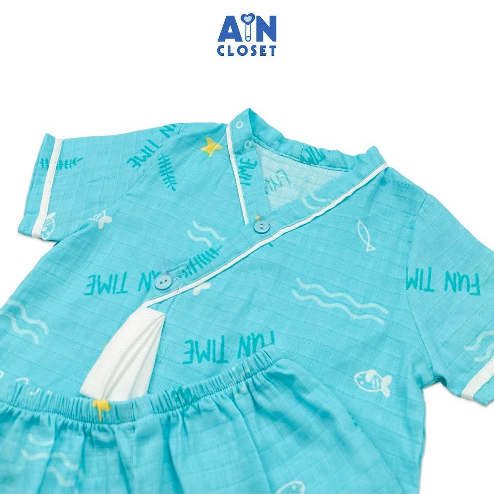 Bộ quần áo lửng unisex cho bé họa tiết Cá Nhí xanh xô sợi tre - AICDBTDRII8Q - AIN Closet