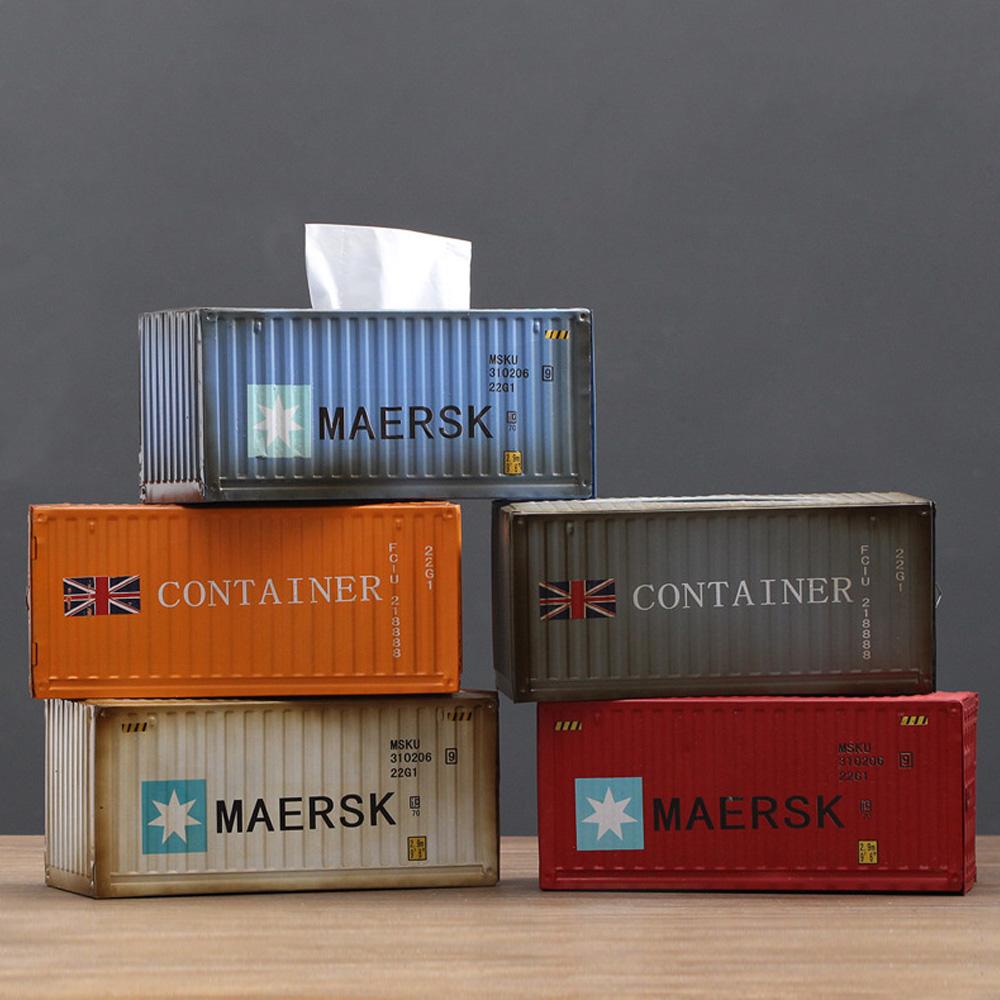 Hộp khăn giấy phong cách cổ điển retro hình container cho phòng ngủ, nhà bếp