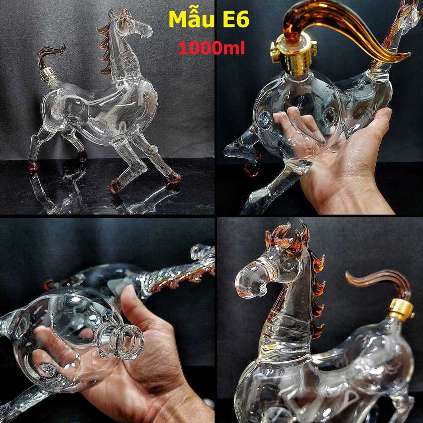 Chai thủy tinh đựng rươu 1 lít cao cấp mẫu Con Ngựa – Vỏ Chai 12 con giáp – Món quà tân gia, sinh nhật, quà biếu lễ tết ý nghĩa