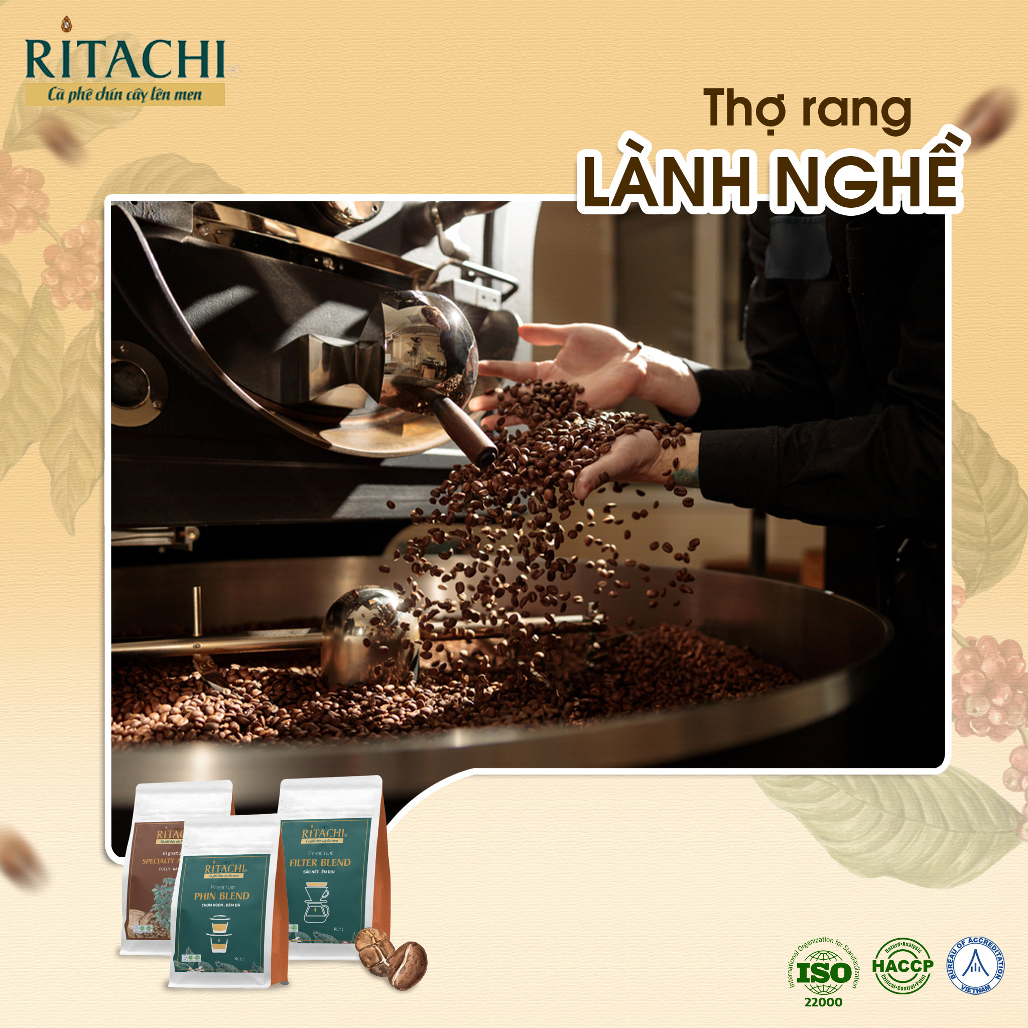 Cà Phê Arabica Ritachi Specialty, Chín Cây Lên Men Tự Nhiên,Dòng Cà Phê Nguyên Chất Xuất Khẩu,100% Rang Mộc Đậm Vị, Công Nghệ Nhật, Pha Phin, Pha Máy, 500gr