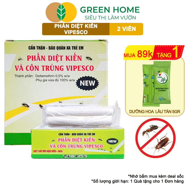Phấn Diệt Kiến Và Côn Trùng Vipesco, GreenHome, Hộp 2 Viên, Diệt Trừ Kiến, Gián, Rận, Rệp, Bọ Chét