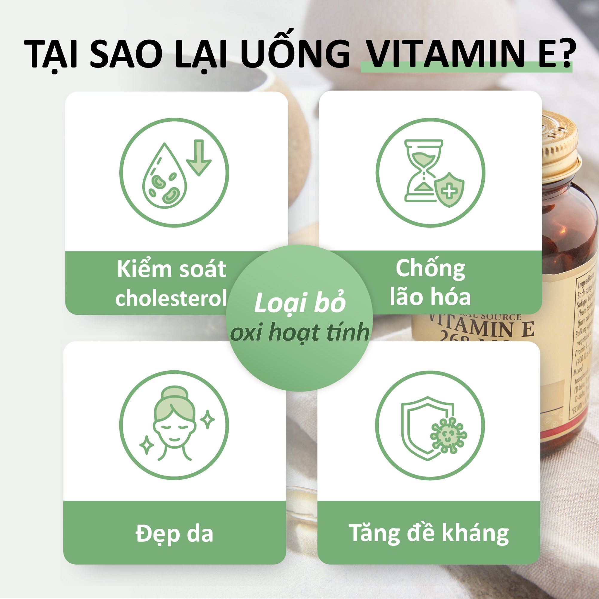 Viên Uống Solgar Vitamin E 400 IU - Bổ Sung Vtamin E, Hỗ Trợ Làm Đẹp Da, Ngăn Ngừa Lão Hóa [ 50 Viên]