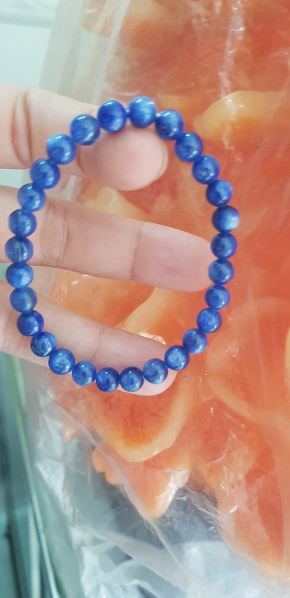 Vòng tay nữ đá kyanite tự nhiên hay đá Sapphire nước xanh dương Đậm bóng đẹp 6mm nữ mệnh Thủy mệnh Mộc đeo ạ