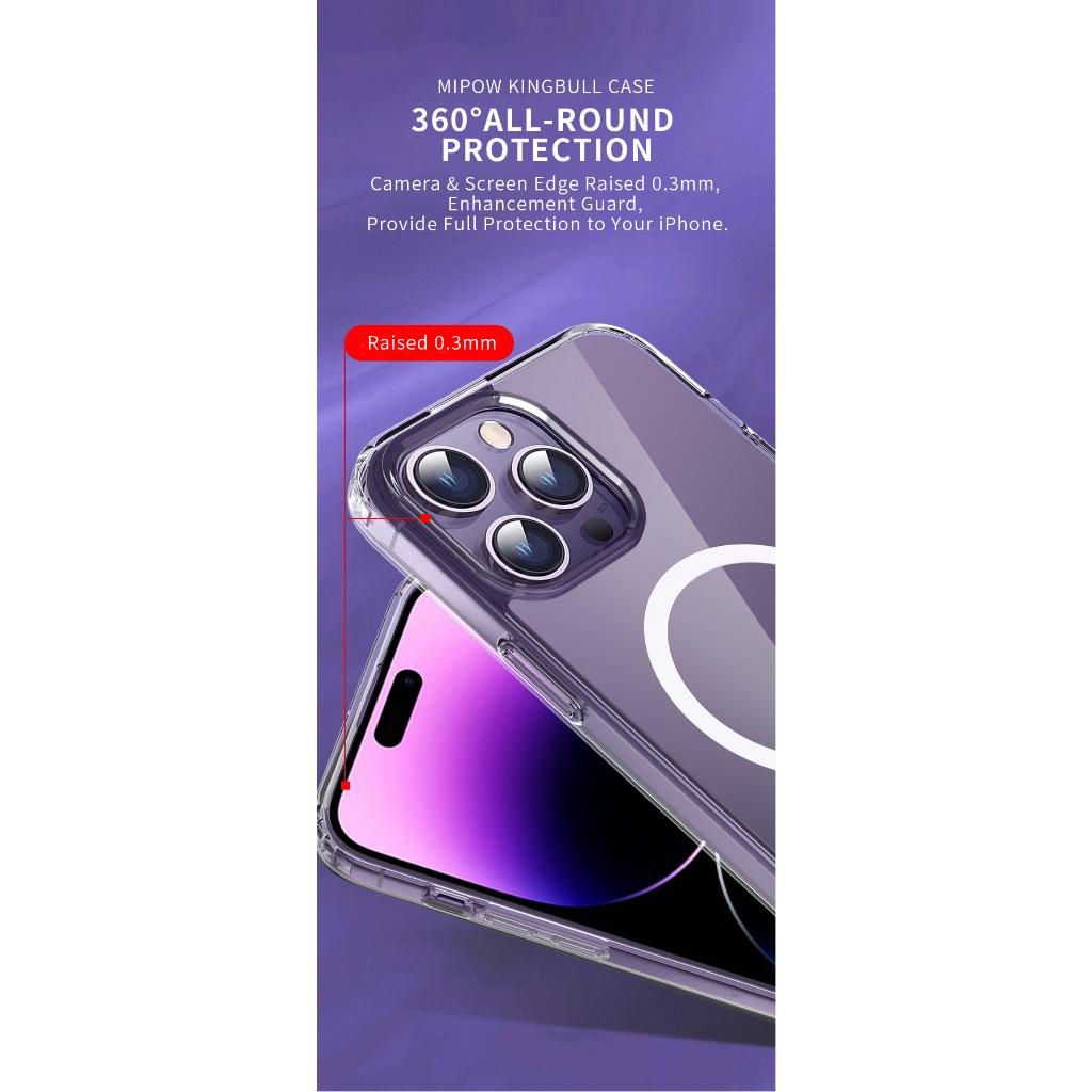 Ốp lưng trong suốt MIPOW Transparent cho iPhone 15 Series -Thiết kế tương thích sạc không dây, hàng chính hãng