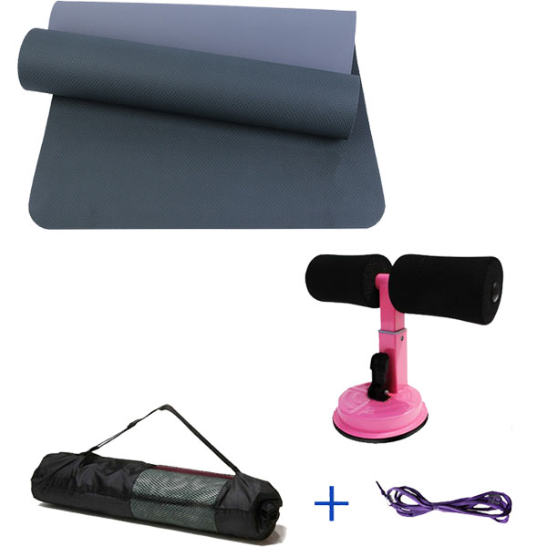 Combo Dụng Cụ Tập Cơ Bụng Đế Hút Chân Không + Thảm Tập Gym Yoga TPE