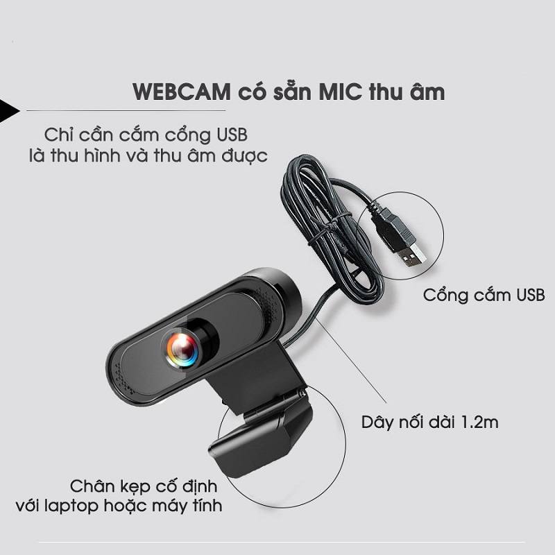 Webcam Máy Tính Có Mic Độ Phân Giải 2.0 Mpx Chuẩn 1080 Pixel Siêu Nét Dành Cho Laptop PC