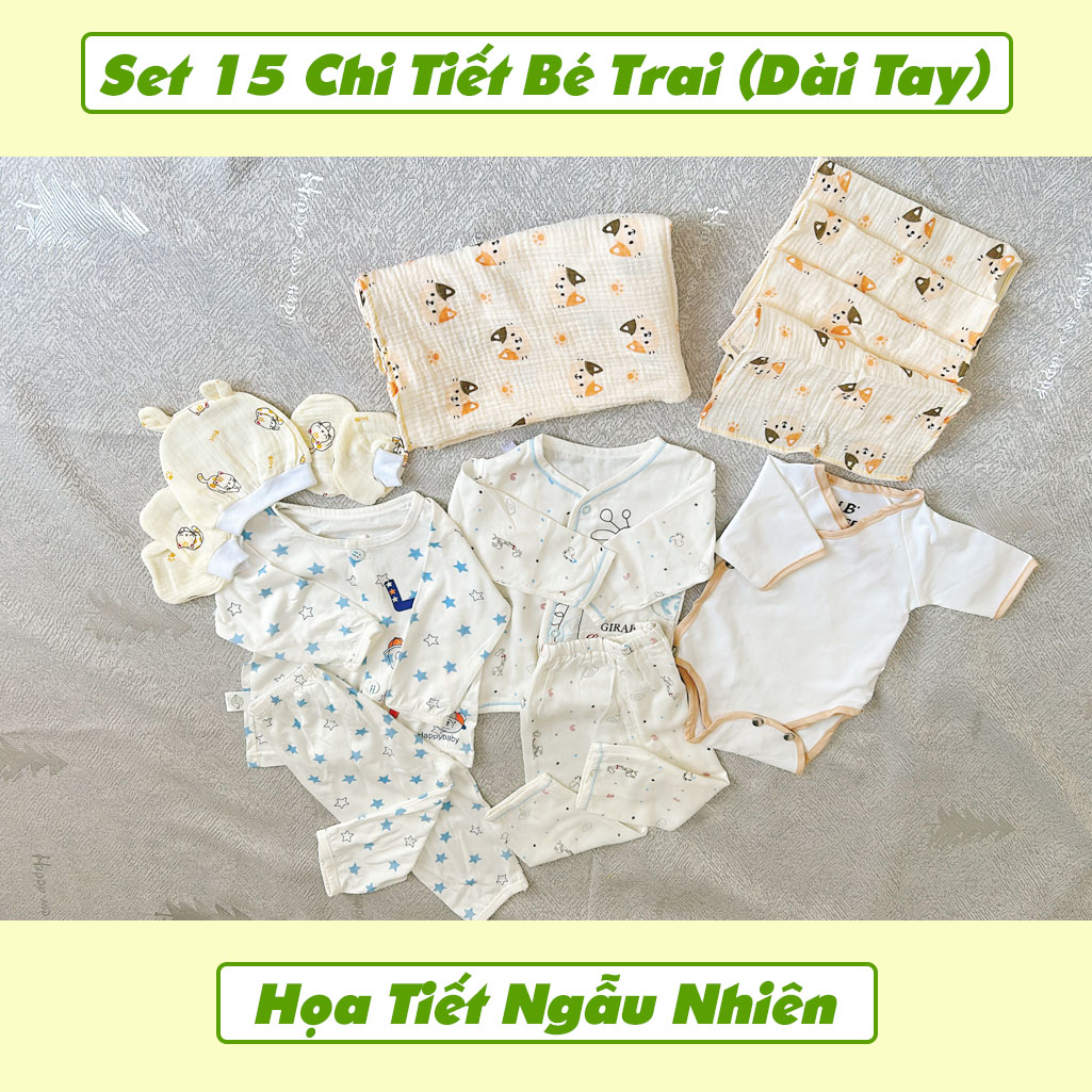 Set Quà Tặng Sơ Sinh Đầy Tháng 15 Chi Tiết Dài Tay Cho Bé Trai NB House Kids (Mẫu Ngẫu Nhiên)