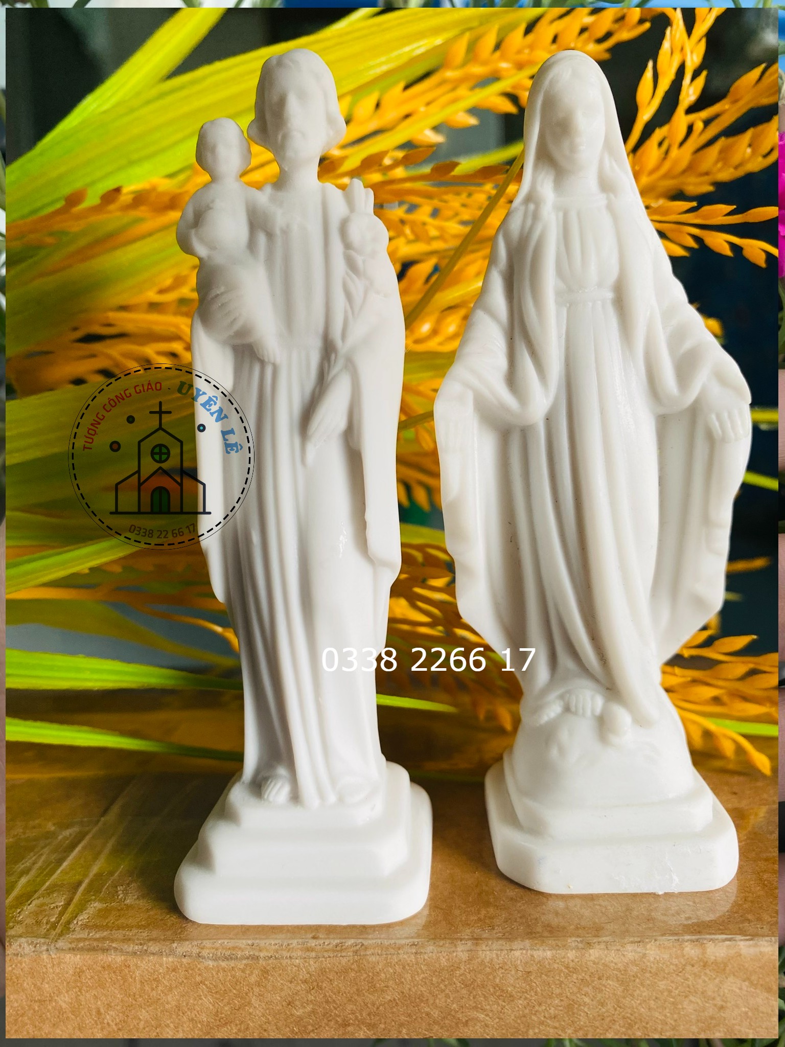 Tượng công giáo Tượng Thánh Giuse và Mẹ Maria 10cm trắng