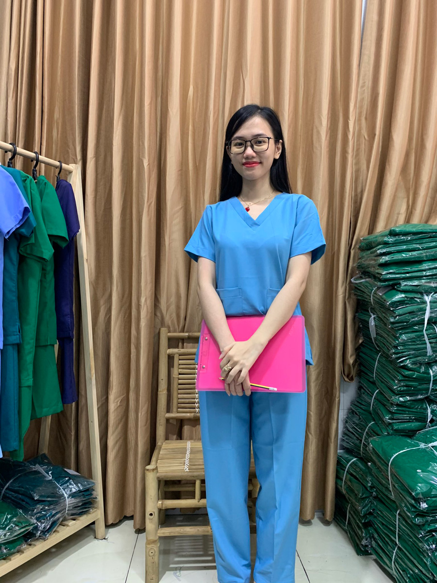 Bộ Scrubs bác sĩ NỮ cao cấp màu XANH NGỌC - Quần áo đồng phục y tế cho hộ lý, điều dưỡng