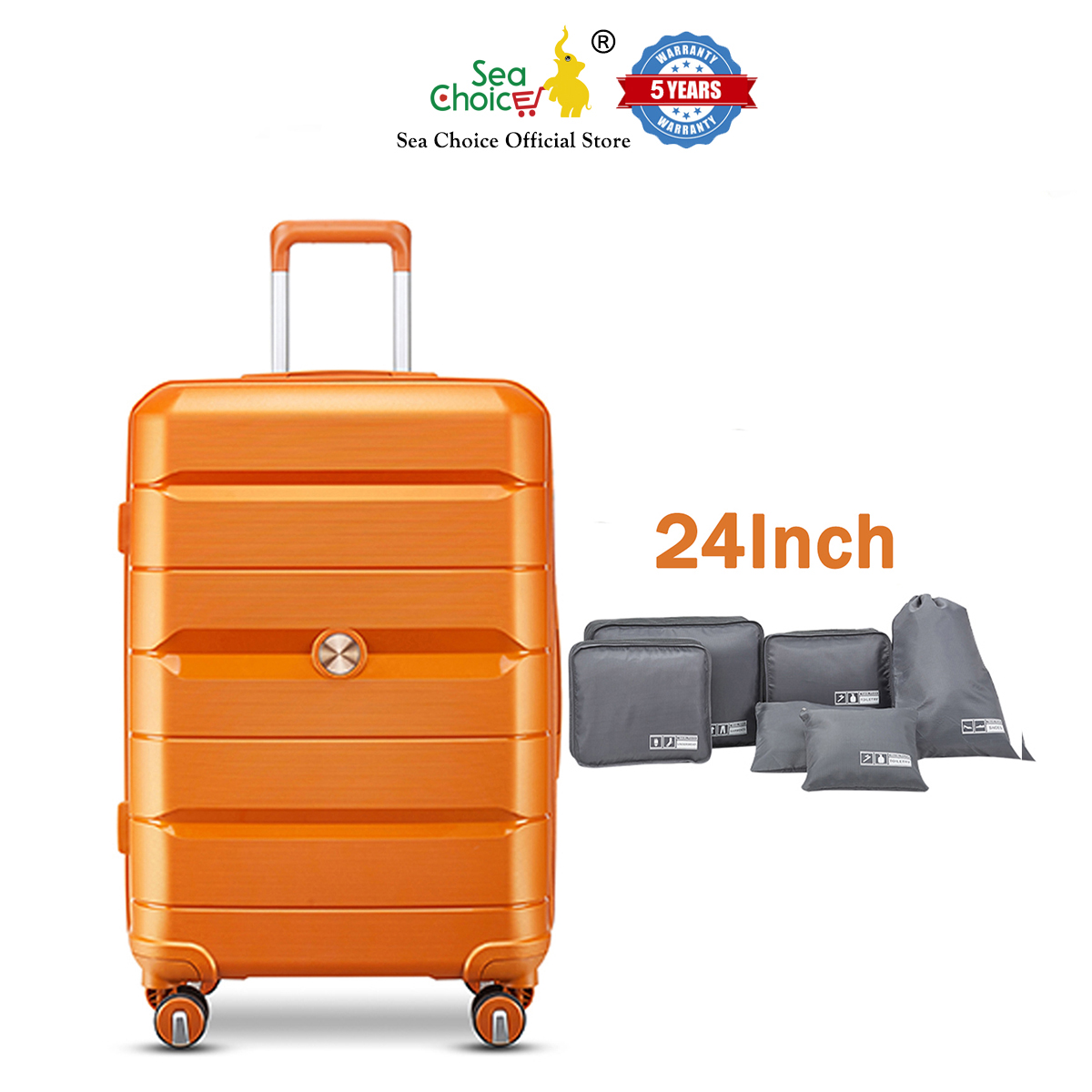 Vali du lịch Sea Choice chất liệu nhựa PP khóa TSA Dây kéo YKK Chống rơi bền đẹp nhiều Size 14202428 – Bảo hành 5 năm – Màu cam 24 inch