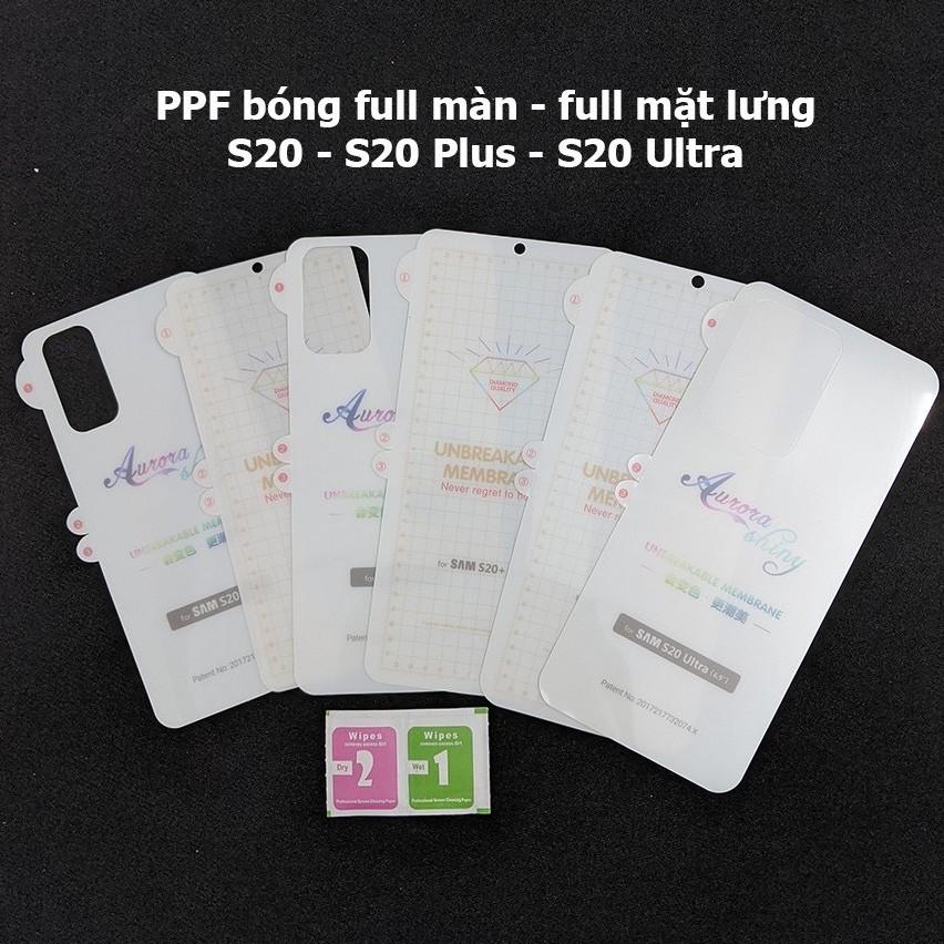 Miếng Dán PPF full màn dành cho Samsung S20, S20 plus, S20 Ultra mặt trước và sau tự phục hồi trầy xướt