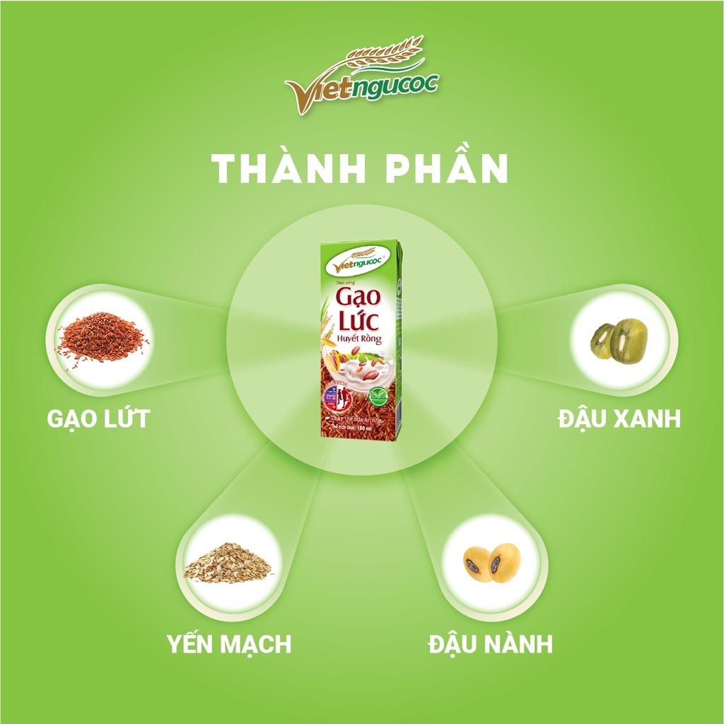 Thùng 48 Hộp Sữa Gạo Lức Huyết Rồng VIỆT NGŨ CỐC Uống Liền Bổ Sung Chất Xơ Vitamin Thanh Lọc Cơ Thể 180ml/ Hộp