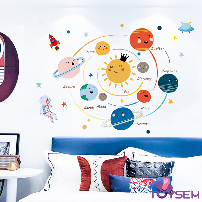 Decal trang trí dán tường hình không gian vũ trụ cho bé, Giấy dán tường trang trí phòng ngủ cho bé, Decal trang trí nhà cửa