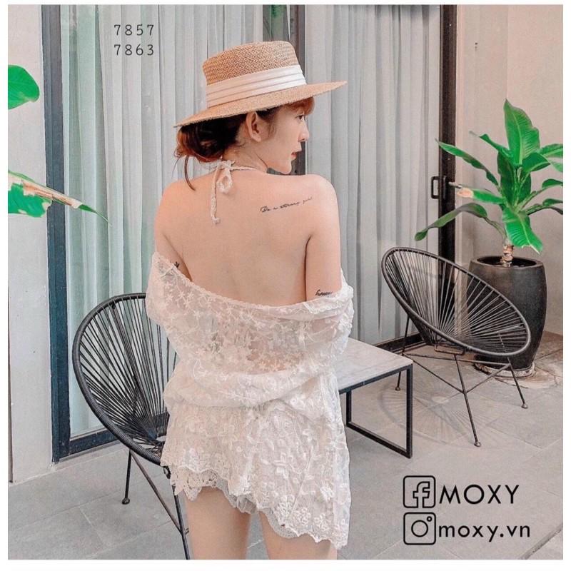 Set bikini ren đi biển 3 món(bra -Quần soc ziczac- choàng hoa)