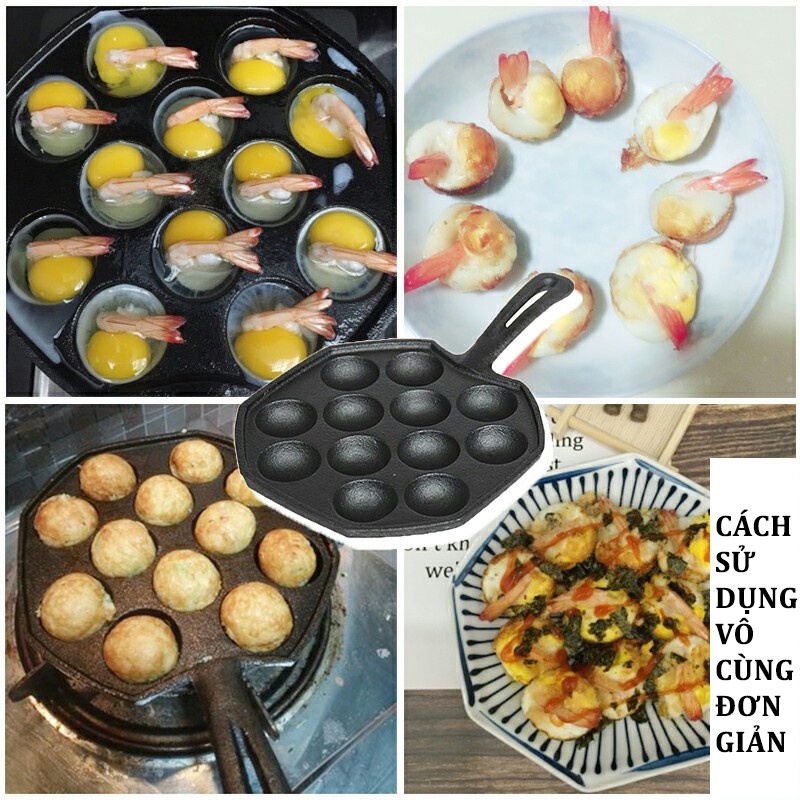 Chảo nướng bánh takoyaki, chảo làm bánh bạch tuộc tại nhà bề mặt chống dính dễ dàng vệ sinh