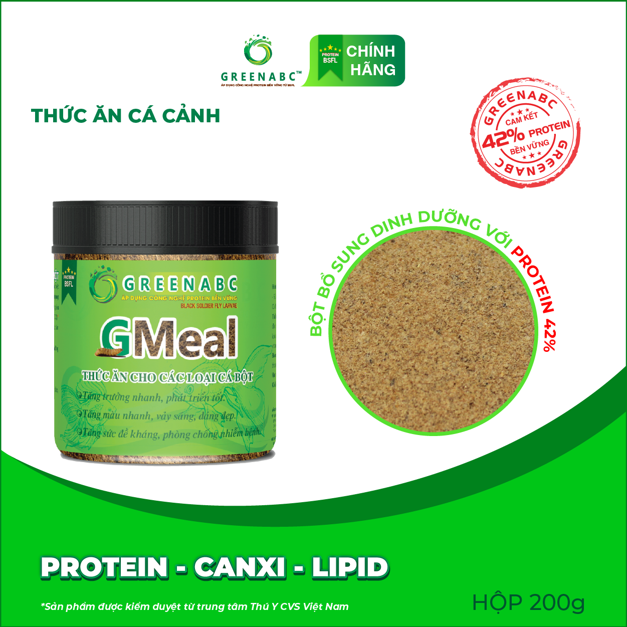 Thức ăn Cá Bột, Cá Thủy Sinh GREENABC – Hàm lượng protein 40% giúp tăng trưởng nhanh, tăng đề kháng, lên màu – Hộp 200g