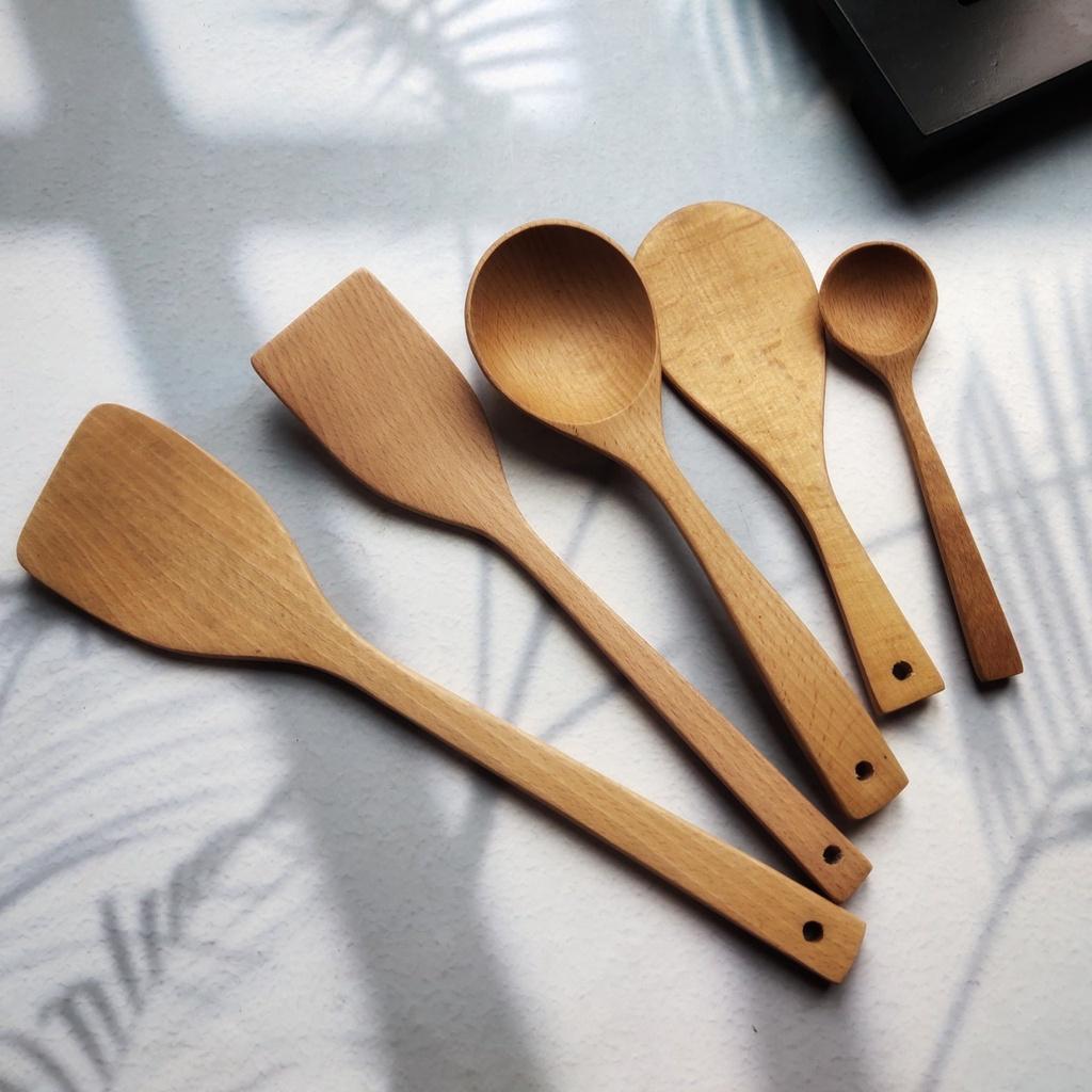 Bộ Muôi Sạn Thìa Xào Nấu Gỗ Beech Tự Nhiên