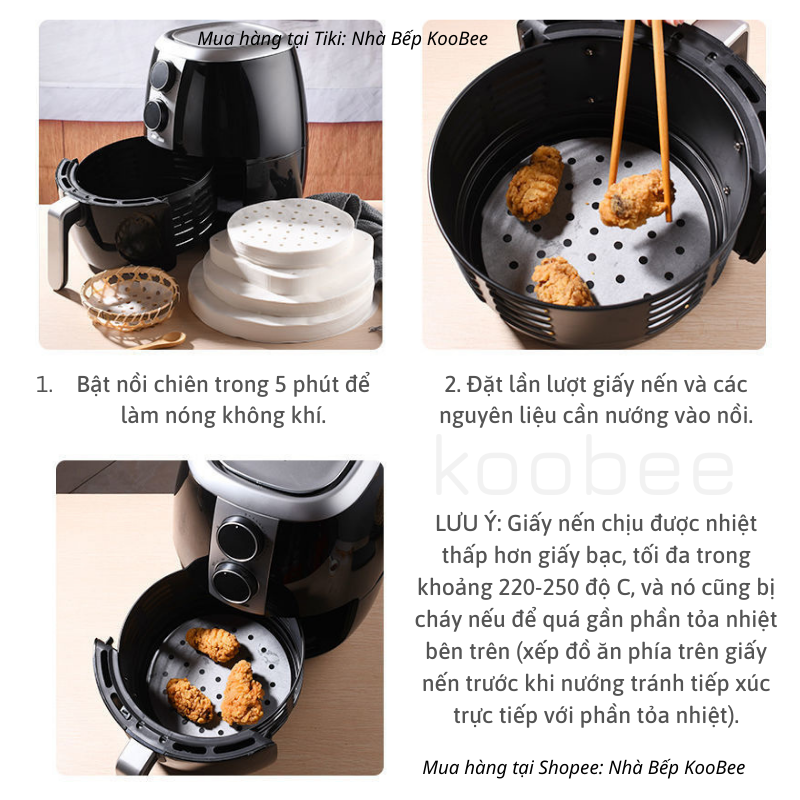 Giấy nến cho nồi chiên không dầu cắt sẵn đục lỗ chống dính chịu nhiệt - Giấy lót bánh bao lót xửng