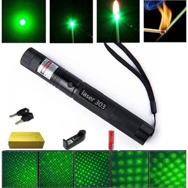 Đèn laser thuyết trình as xanh, giám sát công trình Đèn pin tia laze laser 303 Cực Mạnh Loại 1 chiếu xa Tặng kèm Pin sạc