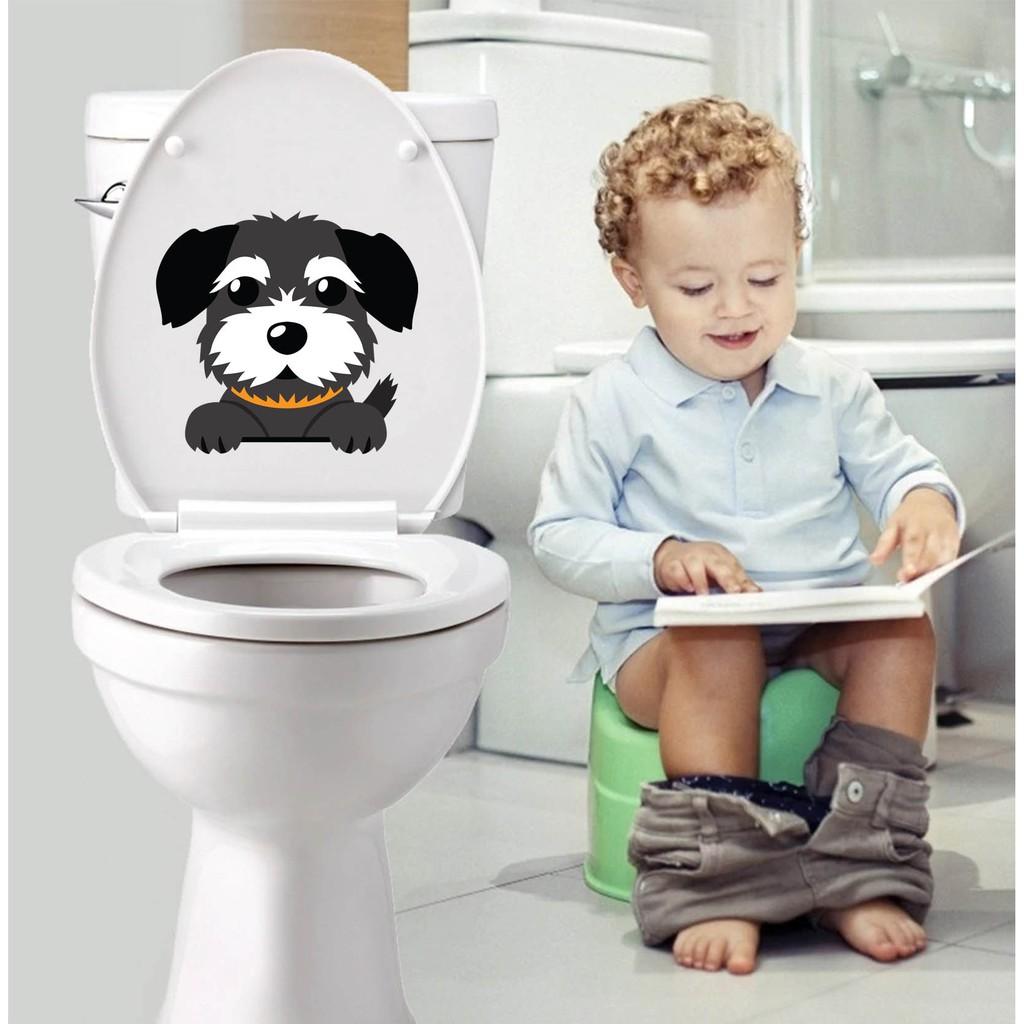 Sticker dán nắp bồn cầu hình chó con vui nhộn