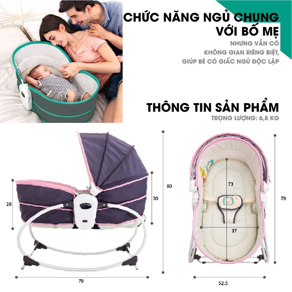Nôi rung bập bênh kiêm xách tay và ngủ chung giường bố mẹ cho bé 5 trong 1 Mastela 6037 - nhạc trắng