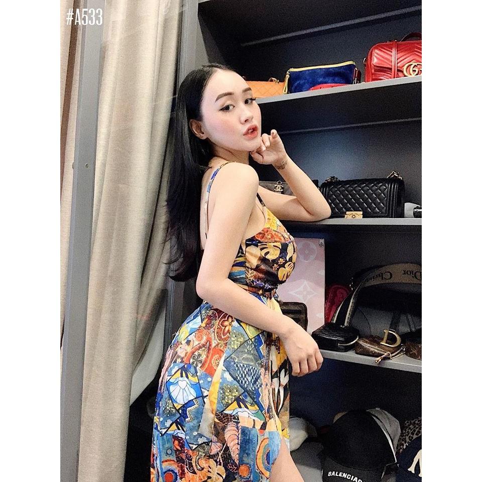 Đầm maxi thổ cẩm xẻ tà