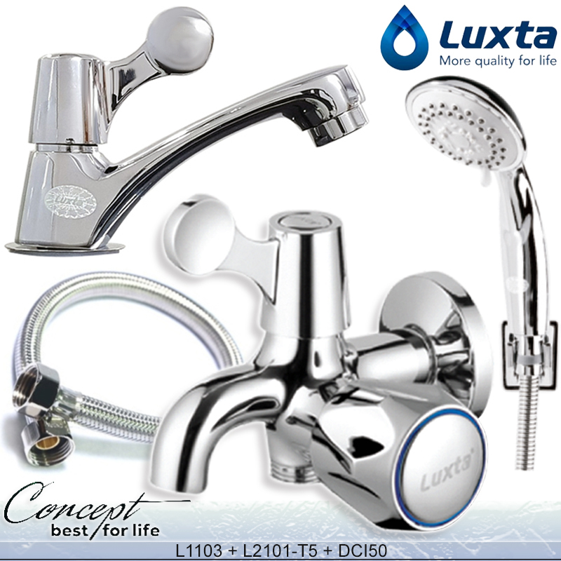 [LUXTA VIETNAM] COMBO Sen Vòi Lạnh Cao Cấp LUXTA 3 Món: Bộ sen tắm Đồng thau mạ Crome, Vòi lavabo và Dây cấp Inox