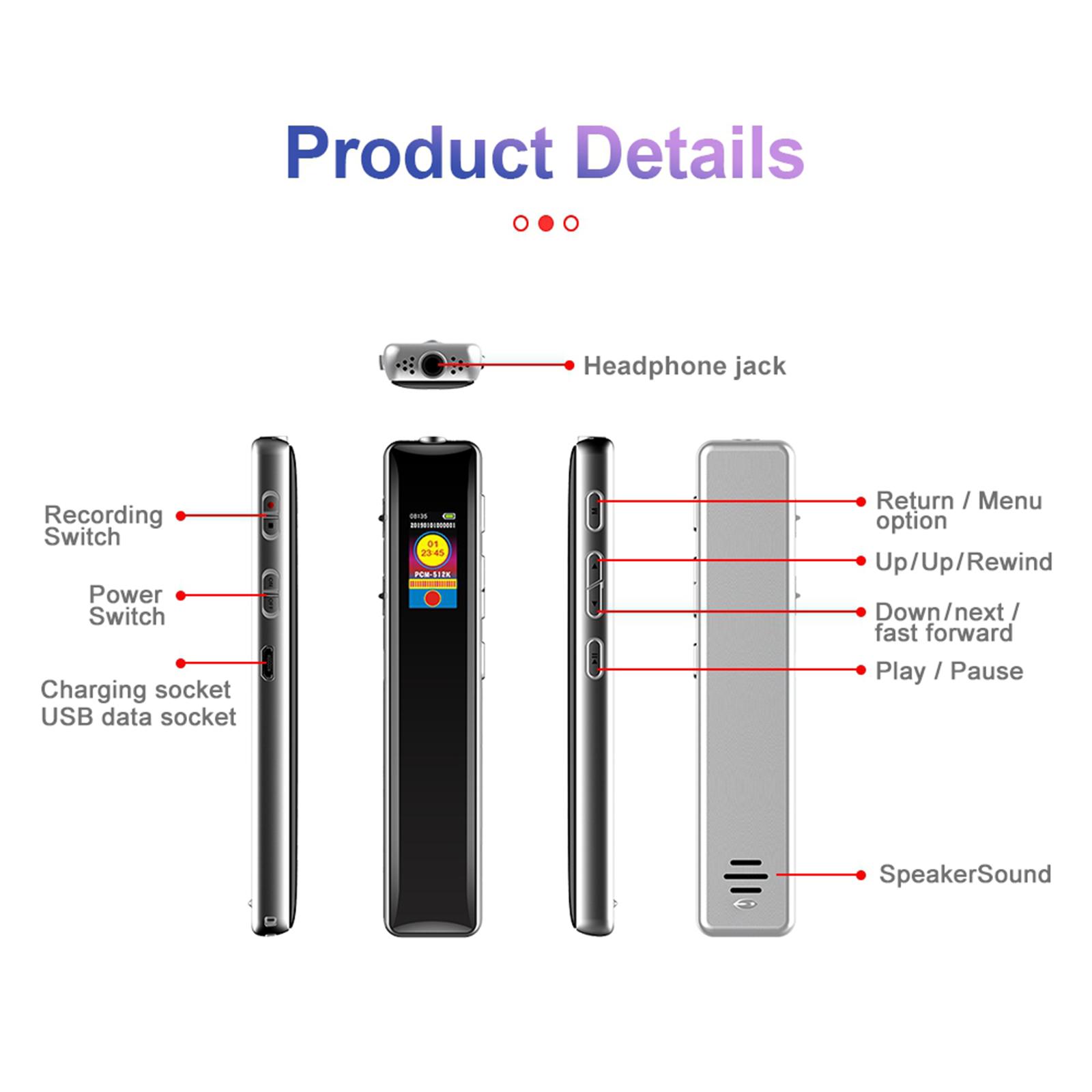 Pocket Digital Voice Recorder USB Dictaphone Noise Reduction