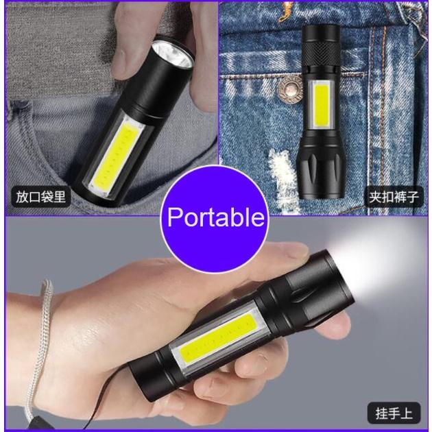 Đèn Pin LED Mini 3 Chế Độ Chống Thấm Nước Có Thể Sạc Lại Bằng Cổng USB Tiện Lợi