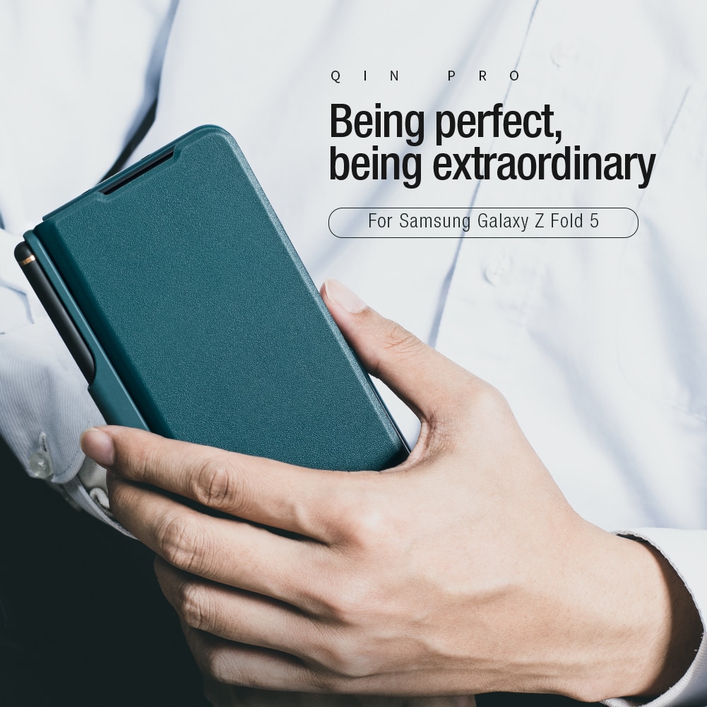 Bao da chống sốc cho Samsung Galaxy Z Fold 5 trang bị nắp bảo vệ Camera và ngăn đựng S-Pen hiệu Nillkin Qin Pro - Hàng nhập khẩu