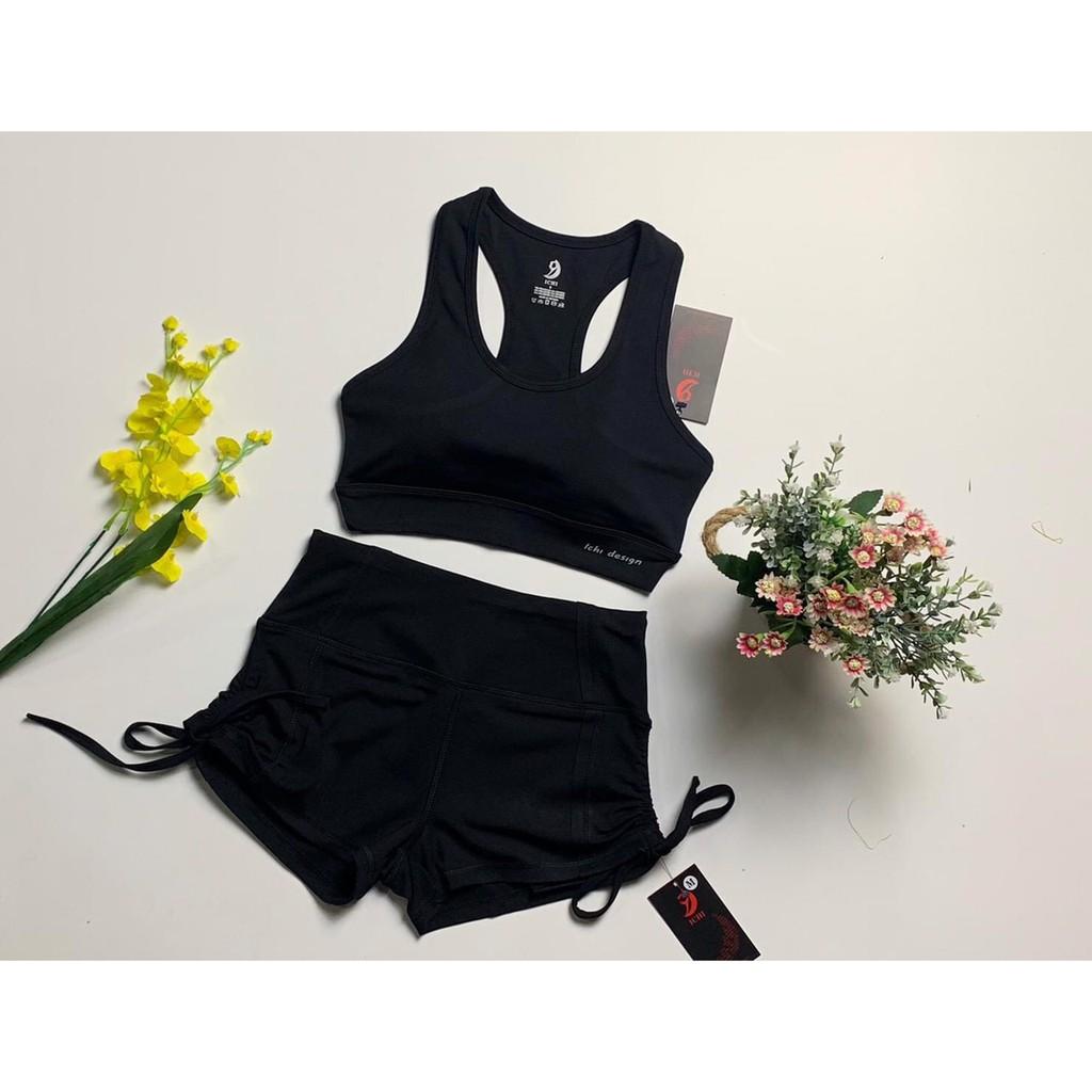Đồ tập gym nữ bộ tập gym yoga erobic nữ áo bra quần đùi rút dây chất liệu co giãn 4 chiều thấm hút tốt