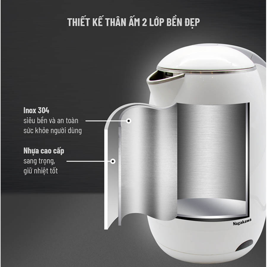 Ấm Đun Siêu Tốc 2 Lớp Nagakawa NAG0314 - Hàng Chính Hãng