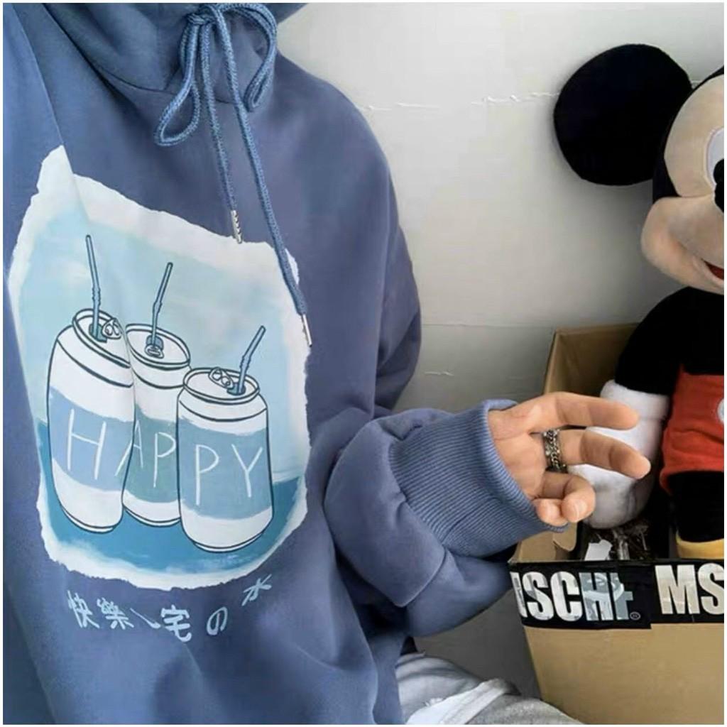 Áo Hoodie 3 Lon Nước HAPPY Form Rộng Tay Phồng Y Hình