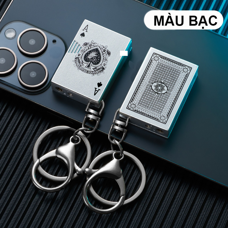 Bật Lửa Móc Khóa Hình Lá Bài Mini Kim Loại – Xài Gas