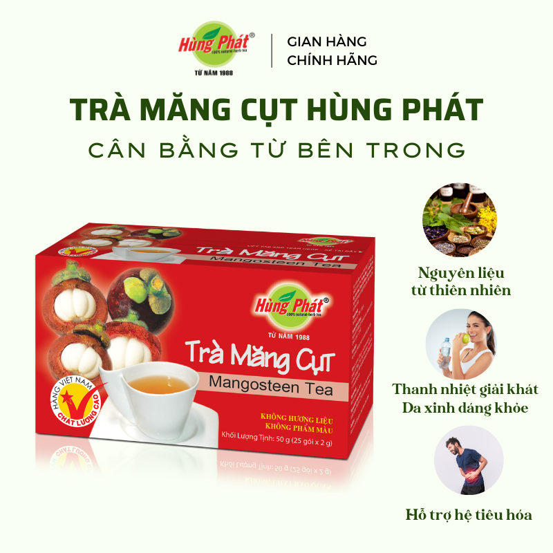 Trà Măng Cụt Giải Khát Thanh Nhiệt Cơ Thể Da Đẹp Dáng Xinh Hộp 25 Gói - Trà Hùng Phát