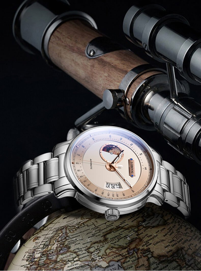 Đồng hồ nam chính hãng LOBINNI L17511-2 Fullbox, Kính sapphire ,chống xước,chống nước,mặt trắng vàng hồng, vỏ trắng ,dây kim loại thép không gỉ 316L, Mới 100%,Bảo hành 24 tháng,thiết kế đơn giản  và sang trọng