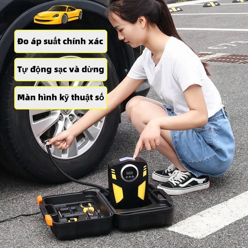 Máy Bơm Lốp 12V Tự Ngắt Lõi Đồng – Mẫu Mới Dành Cho Ô Tô, Xe Máy, Bền Bỉ & Mạnh Mẽ , đèn led