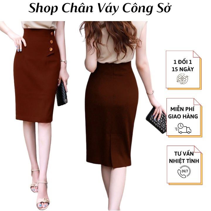 Chân váy công sở lưng cao phối cúc trẻ trung vải kaki thun co giãn, thoáng mát Shop Váy Công Sở Bigsize CV0016